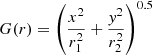 $ G(r) = \left(\frac{x^2}{r_1^2} + \frac{\mathit{y}^2}{r_2^2}\right)^{0.5} $