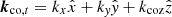 $ \boldsymbol{k}_{\mathrm{co},t} = k_x \hat{x} + k_{\mathit{y}} \hat{\mathit{y}} + k_{\mathrm{coz}} \hat{z} $