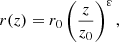 $$ \begin{aligned} r(z) = r_{0} \left(\frac{z}{z_{0}}\right)^{\varepsilon }, \end{aligned} $$