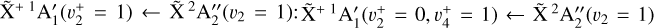 ${\mathop {\rm{X}}\limits^ ^{ + 1}}{\rm{A}}_1^\prime \left( {v_2^ + = 1} \right) \leftarrow {\mathop {\rm{X}}\limits^ ^2}{\rm{A}}_2^\left( {{v_2} = 1} \right):{\mathop {\rm{X}}\limits^ ^{ + 1}}{\rm{A}}_1^\prime \left( {v_2^ + = 0,v_4^ + = 1} \right) \leftarrow {\mathop {\rm{X}}\limits^ ^2}{\rm{A}}_2^\left( {{v_2} = 1} \right)$