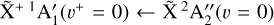 ${\mathop {\rm{X}}\limits^ ^{ + 1}}{\rm{A}}_1^\prime \left( {{v^ + } = 0} \right) \leftarrow {\mathop {\rm{X}}\limits^ ^2}{\rm{A}}_2^(v = 0)$