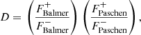 $$ \begin{aligned} D = \left. \left(\frac{F_{\rm Balmer}^{+}}{F_{\rm Balmer}^{-}}\right) \right. \left(\frac{F_{\rm Paschen}^{+}}{F_{\rm Paschen}^{-}}\right) ,\end{aligned} $$