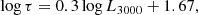 $$ \begin{aligned} \log \tau = 0.3 \log L_{3000} + 1.67, \end{aligned} $$