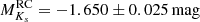 $$ \begin{aligned} M_{K_s}^\mathrm{RC} = -1.650 \pm 0.025 \, \mathrm{mag} \end{aligned} $$