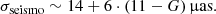 $$ \begin{aligned} \sigma _{\rm seismo} \sim 14 + 6 \cdot (11 - G) \, \upmu \mathrm{as}. \end{aligned} $$