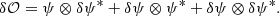 $$ \begin{aligned} \delta \mathcal{O} = \psi \otimes \delta \psi ^{*} + \delta \psi \otimes \psi ^{*} + \delta \psi \otimes \delta \psi ^{*}. \end{aligned} $$