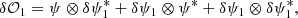 $$ \begin{aligned} \delta \mathcal{O} _1 = \psi \otimes \delta \psi ^{*}_1 + \delta \psi _1 \otimes \psi ^{*} + \delta \psi _1 \otimes \delta \psi ^{*}_1, \end{aligned} $$