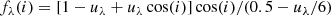 $$ \begin{aligned} f_{\lambda } (i)=[1-u_ {\lambda }+u_ {\lambda } \cos (i)] \cos (i)/ (0.5-u_{\lambda }/6) \end{aligned} $$