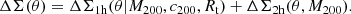 $$ \begin{aligned} \Delta \Sigma (\theta ) = \Delta \Sigma _{\rm 1h}(\theta | M_{200},c_{200},R_{\rm t}) + \Delta \Sigma _{\rm 2h} (\theta , M_{200}). \end{aligned} $$