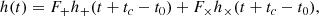 $$ \begin{aligned} h(t)= F_+ h_+(t+t_c-t_0) + F_{\times } h_\times (t+t_c-t_0), \end{aligned} $$
