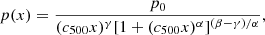 $$ \begin{aligned} p(x) = \frac{p_0}{(c_{500}x)^{\gamma }[1+(c_{500}x)^{\alpha }]^{(\beta -\gamma )/\alpha }}, \end{aligned} $$