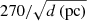$ 270/\sqrt{d\,\mathrm{(pc)}} $