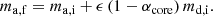 $$ \begin{aligned} m_{\mathrm{a,f} }=m_{\mathrm{a,i} }+\epsilon \,(1-\alpha _{\mathrm{core} })\,m_{\mathrm{d,i} }. \end{aligned} $$