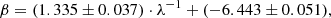 $$ \begin{aligned} \beta =(1.335\pm 0.037)\cdot \lambda ^{-1} + (-6.443\pm 0.051), \end{aligned} $$