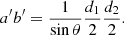 $$ \begin{aligned} a^\prime b^\prime = \frac{1}{\sin \theta } \frac{d_1}{2} \frac{d_2}{2}. \end{aligned} $$