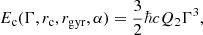 $$ \begin{aligned} E_{\rm c}(\Gamma , r_{\rm c}, r_{\rm gyr}, \alpha ) = \frac{3}{2} \hbar c Q_2 \Gamma ^3, \end{aligned} $$