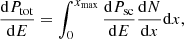 $$ \begin{aligned} \frac{\mathrm{d} P_{\rm tot}}{\mathrm{d}E} = \int ^{x_{\rm max}}_0 \frac{\mathrm{d} P_{\rm sc}}{\mathrm{d}E} \frac{\mathrm{d} N}{\mathrm{d}x} \mathrm{d}x, \end{aligned} $$