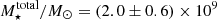 $ M_{\star}^{\mathrm{total}}/ M_{\odot}=(2.0\pm0.6)\times 10^{9} $