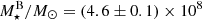 $ M_{\star}^{\mathrm{B}}/ M_{\odot}=(4.6\pm0.1)\times 10^{8} $