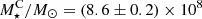 $ M_{\star}^{\mathrm{C}}/ M_{\odot}=(8.6\pm0.2)\times 10^{8} $