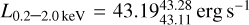 ${L_{0.2 - 2.0\,\,{\rm{keV}}}} = 43.19_{43.11}^{43.28}{\rm{erg}}\,{{\rm{s}}^{ - 1}}$