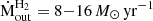 $ \dot{\mathrm{M}}^{\mathrm{H}_2}_{\mathrm{out}} = 8{-}16\,{M}_{\odot}\,\mathrm{yr}^{-1} $