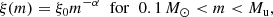 $$ \begin{aligned} \xi (m) = \xi _0 m^{-\alpha } \;\; \mathrm{for} \;\; 0.1\,M_{\odot } < m < M_{\rm u}, \end{aligned} $$