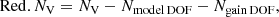 $$ \begin{aligned}&\mathrm{Red.}\,N_{\rm V} = N_{\mathrm{V}}-N_{\rm model\,DOF}-N_{\rm gain\,DOF}, \end{aligned} $$