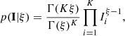 $$ \begin{aligned} p(\mathbf I | \xi ) = \frac{\Gamma (K\xi )}{\Gamma (\xi )^K}\prod _{i=1}^{K}I_{i}^{\xi -1}, \end{aligned} $$