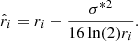 $$ \begin{aligned} {\hat{r}}_i =r_i - \frac{\sigma ^{*2}}{16\ln (2)r_i}. \end{aligned} $$