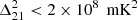 $ \Delta_{21}^{2} < 2 \times 10^{8}\, \text{ mK}^2 $
