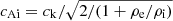 $ c_{\mathrm{Ai}}=c_{\mathrm{k}}/\sqrt{2/(1+\rho_{\mathrm{e}}/\rho_{\mathrm{i}})} $