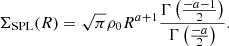 $$ \begin{aligned} \Sigma _\mathrm{SPL} (R) = \sqrt{\pi }\rho _0 R^{a+1}\frac{\Gamma \left(\frac{-a-1}{2}\right)}{\Gamma \left(\frac{-a}{2}\right)}. \end{aligned} $$