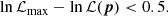 $$ \begin{aligned} \ln \mathcal{L} _\mathrm{max} - \ln \mathcal{L} (\boldsymbol{p}) < 0.5. \end{aligned} $$