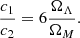 $$ \begin{aligned} \frac{c_1}{c_2} = 6 \frac{\Omega _\Lambda }{\Omega _M}. \end{aligned} $$