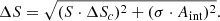$$ \begin{aligned} \Delta S = \sqrt{(S \cdot \Delta S_{c})^2 + (\sigma \cdot A_{\mathrm{int}})^2} . \end{aligned} $$