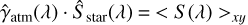 ${{\hat \gamma }_{{\rm{atm}}}}\left( \lambda \right) \cdot {{\hat S}_{{\rm{star}}}}\left( \lambda \right) = \, &lt; S\left( \lambda \right){ > _{xy}}$