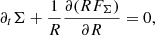 $$ \begin{aligned} \partial _t \Sigma + \frac{1}{R} \frac{\partial (R F_\Sigma )}{\partial R}=0, \end{aligned} $$
