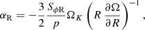 $$ \begin{aligned} \alpha _{\rm R} = -\frac{3}{2} \frac{S_{\phi \mathrm R}}{p} \Omega _K \left(R\,\frac{\partial \Omega }{\partial R}\right)^{-1}, \end{aligned} $$