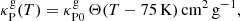 $$ \begin{aligned} \kappa ^\mathrm{g}_{\rm P}(T) = \kappa ^\mathrm{g}_{\rm P0} \, \Theta (T-75\,\mathrm{K}) \, \mathrm{cm}^{2}\,\mathrm{g}^{-1}, \end{aligned} $$