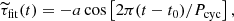 $$ \begin{aligned} \widetilde{\tau }_{\mathrm{fit} } (t) = - a \cos \left[ 2\pi (t - t_{0}) / P_\mathrm{cyc} \right], \end{aligned} $$