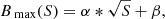 $$ \begin{aligned} B_{\text{ max}}(S) = \alpha * \sqrt{S}+\beta ,\end{aligned} $$