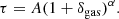 $$ \begin{aligned} \tau = A(1+\delta _{\rm gas})^\alpha . \end{aligned} $$