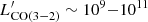 $ L^\prime_\mathrm{CO(3{-}2)} \sim 10^{9}{-}10^{11} $