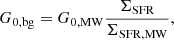 $$ \begin{aligned} G_{\rm 0,bg} = G_{\rm 0,MW} \dfrac{\Sigma _{\rm SFR}}{\Sigma _{\rm SFR,MW}}, \end{aligned} $$