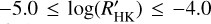 $ - 5.0 \le \log \left( {{{R'}_{{\rm{HK}}}}} \right) \le - 4.0$