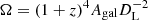 $ \Omega = (1+z)^4A_{\mathrm{gal}}D_{\mathrm{L}}^{-2} $