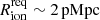 $ R_{\mathrm{ion}}^{\mathrm{req}} \sim 2 \, \mathrm{pMpc} $