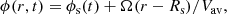 $$ \begin{aligned}&\phi (r,t)=\phi _{\rm s}(t)+\Omega (r-R_{\rm s})/V_{\rm av} ,\end{aligned} $$