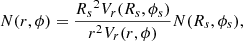 $$ \begin{aligned} N(r,\phi )=\frac{{R_s}^2V_r(R_s,\phi _s)}{r^2V_r(r,\phi )}N(R_s,\phi _s) ,\end{aligned} $$